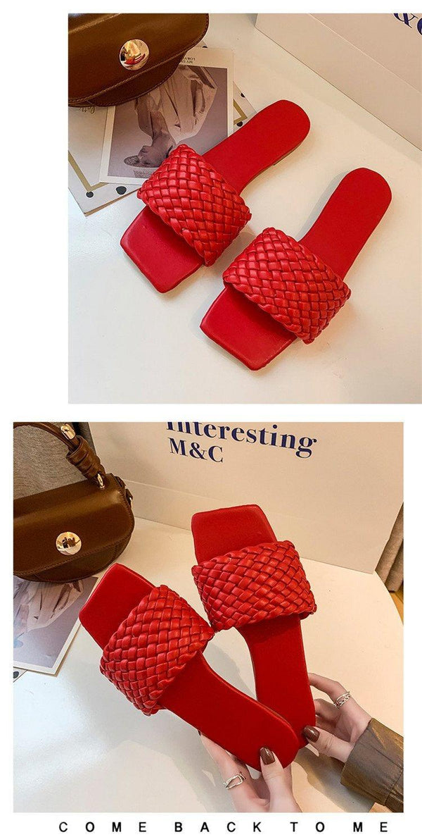 Party Luxury Ladies Slippers Charm Design Open-Toe Beach Flat Sandals Casual Flip Flops Women Shoes Flat Sandals Slip On Slide Sandals Leather Strap Flat Sandals