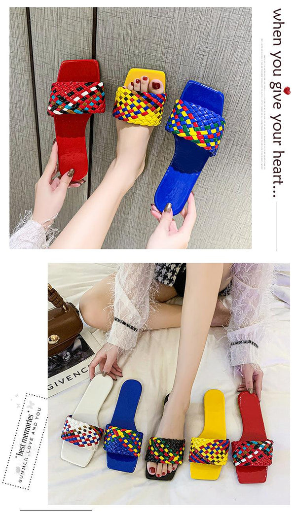 Party Luxury Ladies Slippers Charm Design Open-Toe Beach Flat Sandals Casual Flip Flops Women Shoes Flat Sandals Slip On Slide Sandals Leather Strap Flat Sandals