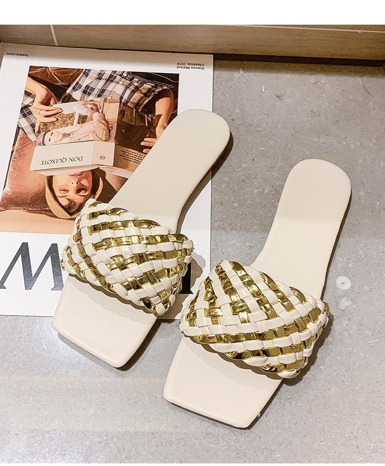 Party Luxury Ladies Slippers Charm Design Open-Toe Beach Flat Sandals Casual Flip Flops Women Shoes Flat Sandals Slip On Slide Sandals Leather Strap Flat Sandals