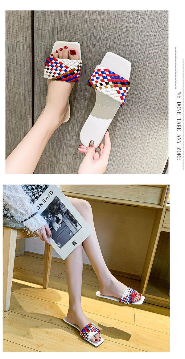 Party Luxury Ladies Slippers Charm Design Open-Toe Beach Flat Sandals Casual Flip Flops Women Shoes Flat Sandals Slip On Slide Sandals Leather Strap Flat Sandals