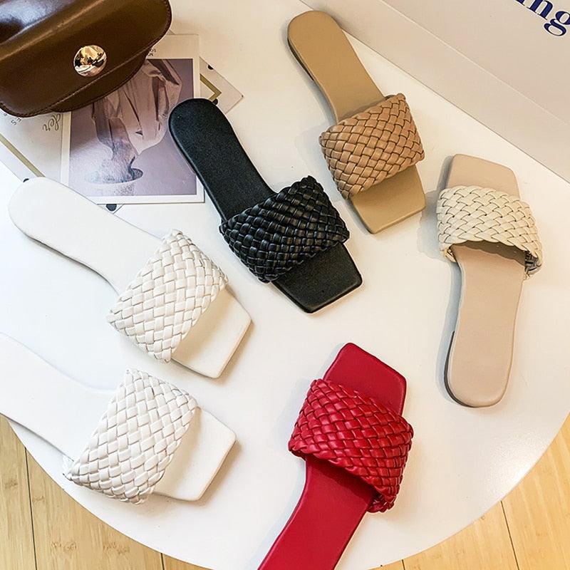 Party Luxury Ladies Slippers Charm Design Open-Toe Beach Flat Sandals Casual Flip Flops Women Shoes Flat Sandals Slip On Slide Sandals Leather Strap Flat Sandals