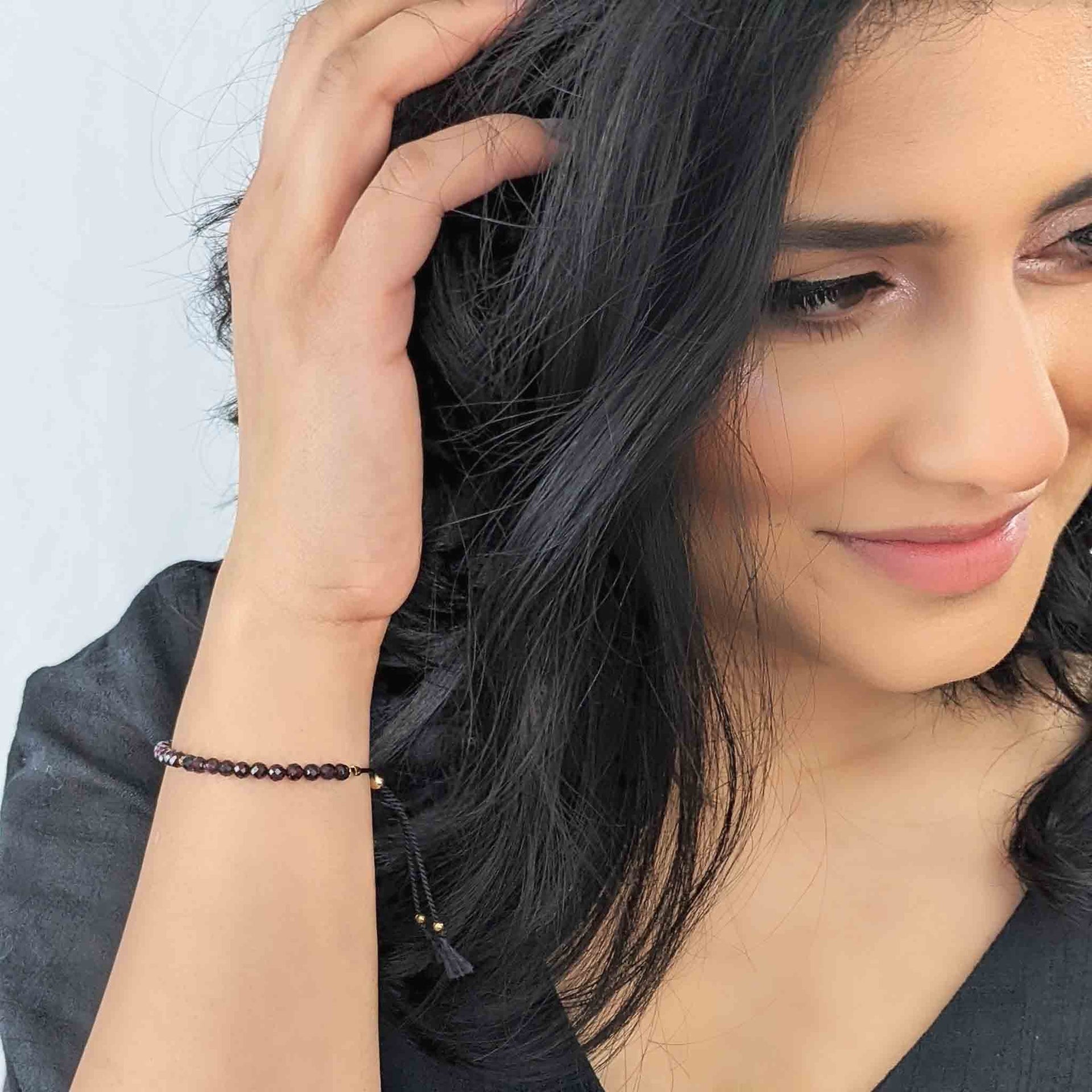 Garnet Tassel Tasbih Bracelet | Women's Misbaha - 33 Beads, 4mm