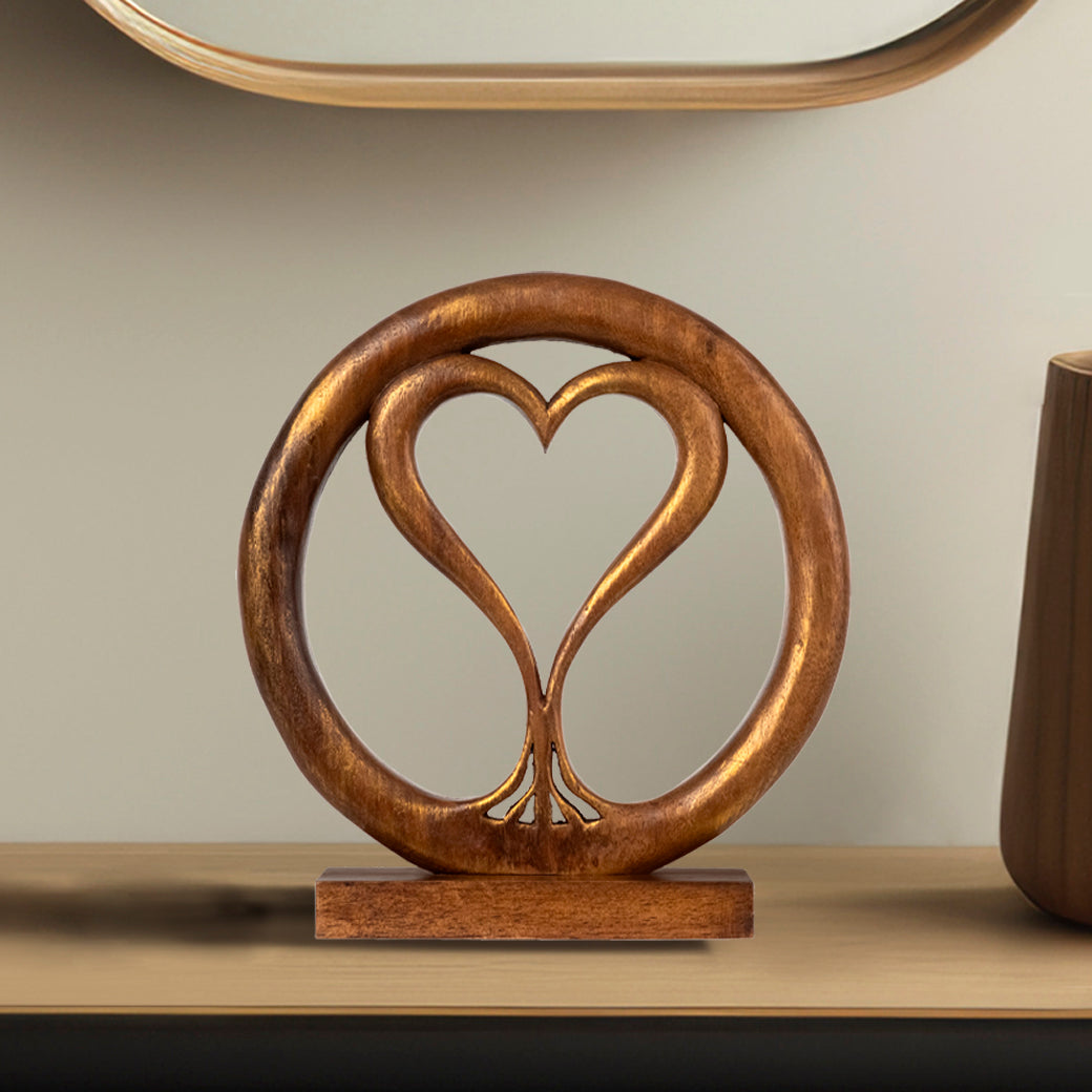 Solid Wood Heart Sculpture - Unique Gift from Daughter, Son, Husband - Perfect for Home, Mantel, Fireplace, and Foyer Decor - Tabletop Accent Decozen