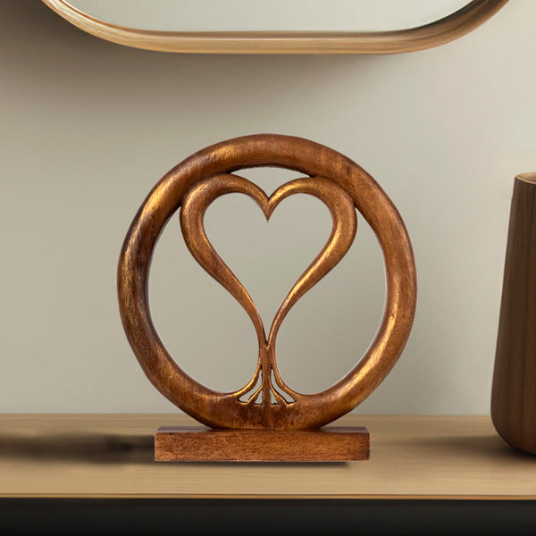 Solid Wood Heart Sculpture - Unique Gift from Daughter, Son, Husband - Perfect for Home, Mantel, Fireplace, and Foyer Decor - Tabletop Accent Decozen