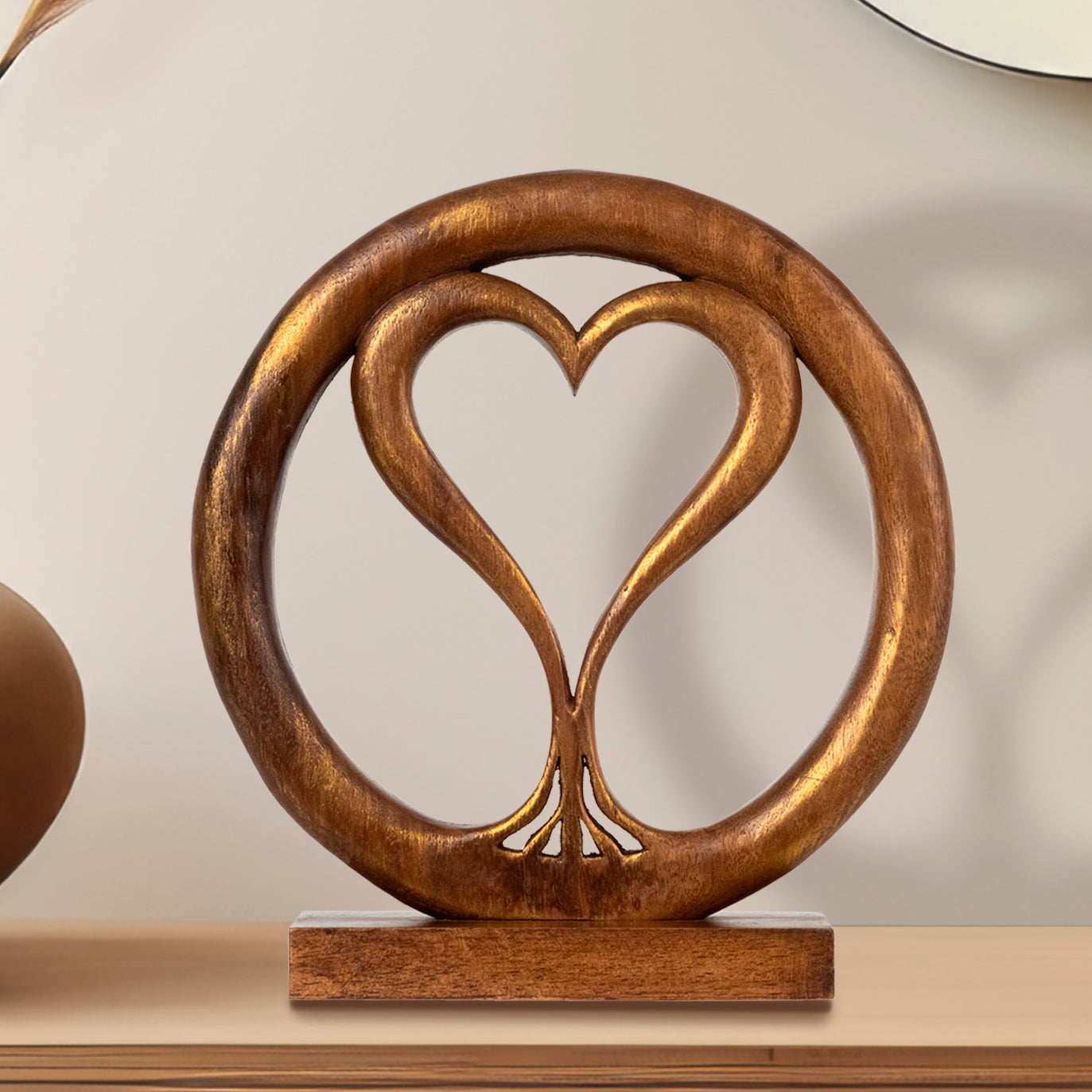 Solid Wood Heart Sculpture - Unique Gift from Daughter, Son, Husband - Perfect for Home, Mantel, Fireplace, and Foyer Decor - Tabletop Accent Decozen