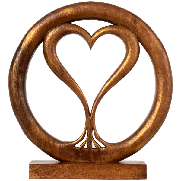 Solid Wood Heart Sculpture - Unique Gift from Daughter, Son, Husband - Perfect for Home, Mantel, Fireplace, and Foyer Decor - Tabletop Accent Decozen
