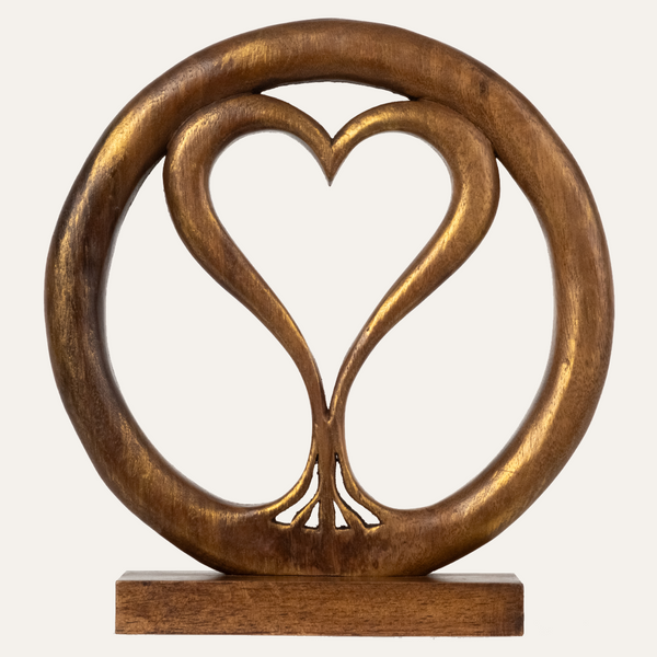 Solid Wood Heart Sculpture - Unique Gift from Daughter, Son, Husband - Perfect for Home, Mantel, Fireplace, and Foyer Decor - Tabletop Accent Decozen