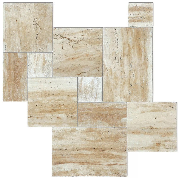 Patara Beige Vein-cut Travertine Pattern Tumbled Pavers - Full Truckload
