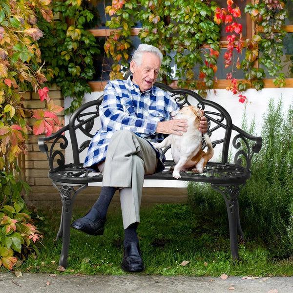 Floral Cast Aluminum Outdoor Garden Bench for 2