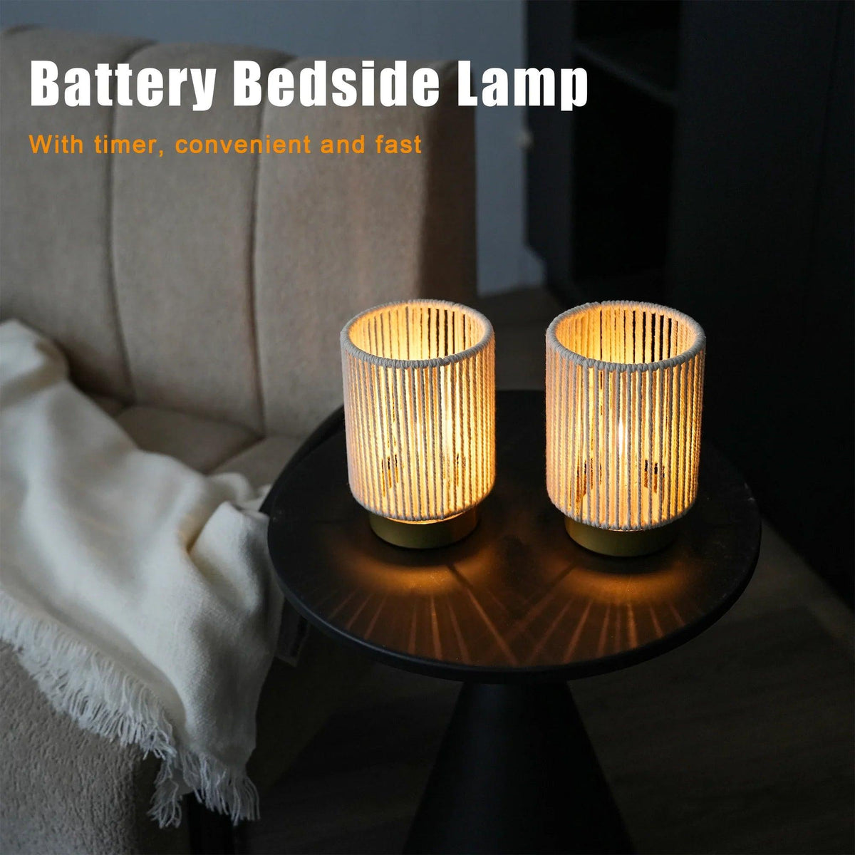 Set of 2 Braided Cotton Rope Table Lamp 6.5