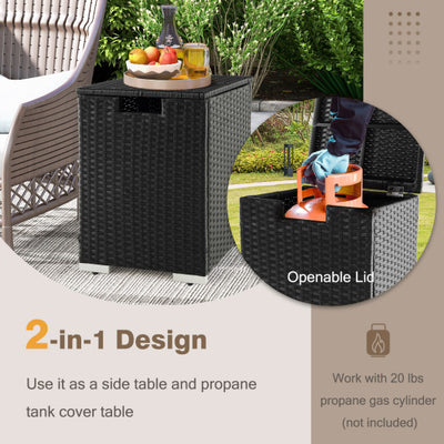 2-in-1 Patio Rattan Gas Propane Tank Cover for 20 lbs Propane Tanks-Black