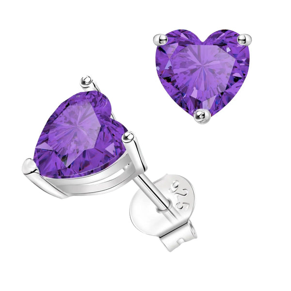 925 Sterling Silver 6MM Heart Cut Amethyst Studs - Gifts for You 'n Me