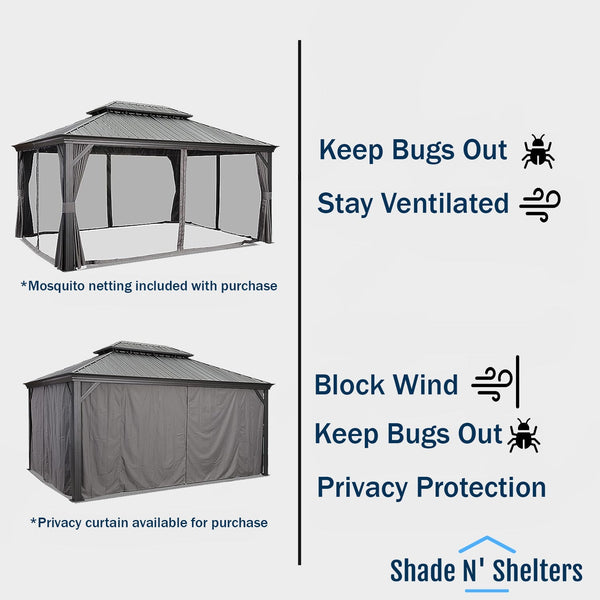 Shade N' Shelters 12' x 14' Duncan Hardtop Gazebo with Mosquito Netting