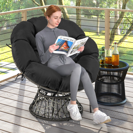 PE Wicker Papasan Chair with Thick and Removable Cushion - Black