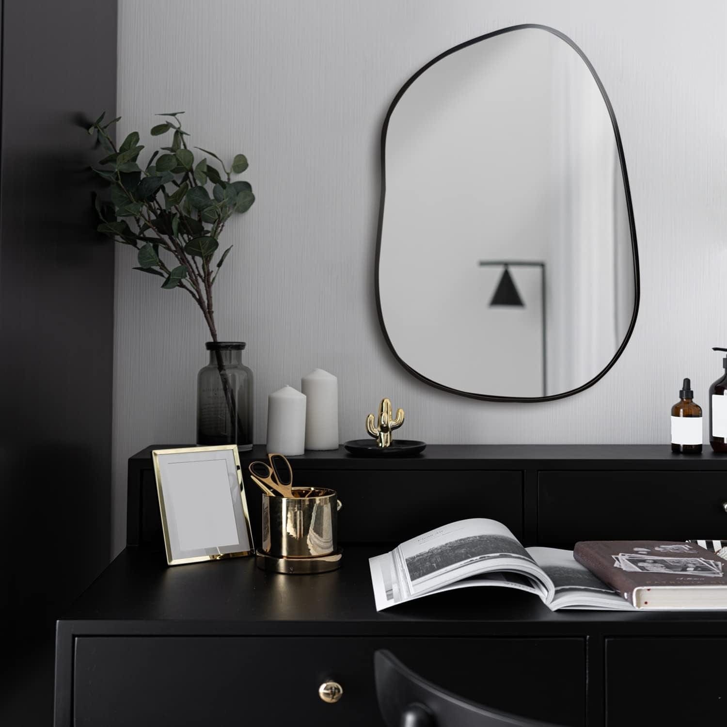 Modern Asymmetrical Wall Mirror – Squiggly MDF Wood Artistic Design