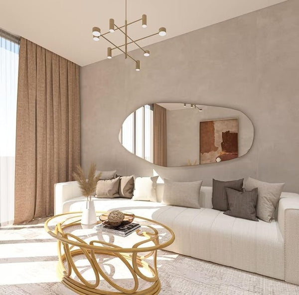 Asymmetrical Wooden Framed Wall Mirror - Modern Dressing Mirror for Modern Home & Kitchen