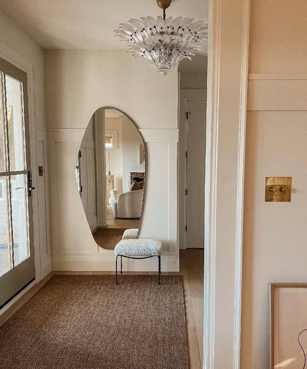 Asymmetrical Wooden Framed Wall Mirror - Modern Dressing Mirror for Modern Home & Kitchen