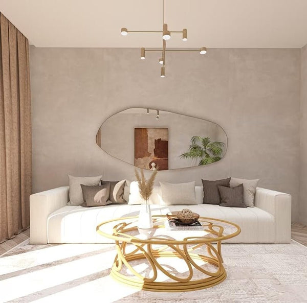 Asymmetrical Wooden Framed Wall Mirror - Modern Dressing Mirror for Modern Home & Kitchen