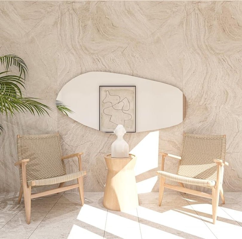 Asymmetrical Wooden Framed Wall Mirror - Modern Dressing Mirror for Modern Home & Kitchen