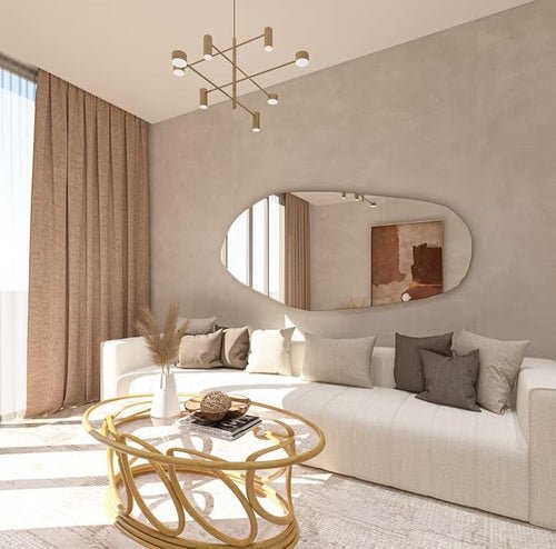 Asymmetrical Wooden Framed Wall Mirror - Modern Dressing Mirror for Modern Home & Kitchen