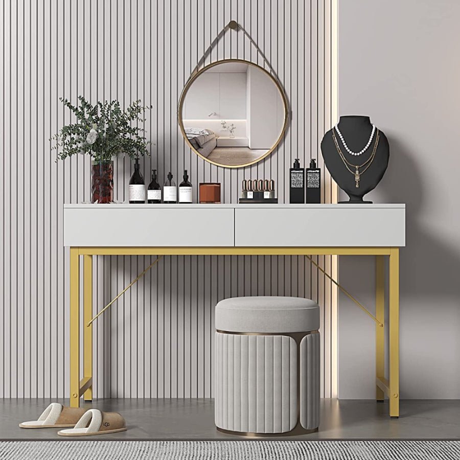 White Compact Makeup Table with Drawers Modern Home & Kitchen