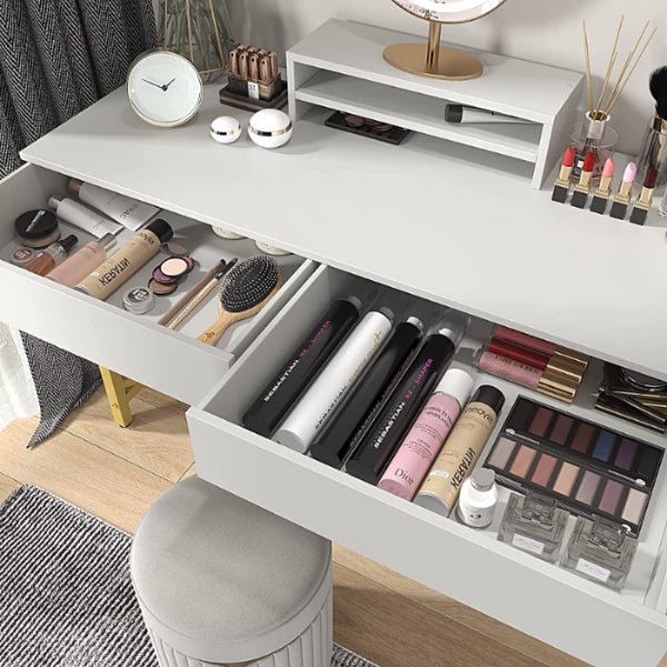 White Compact Makeup Table with Drawers Modern Home & Kitchen