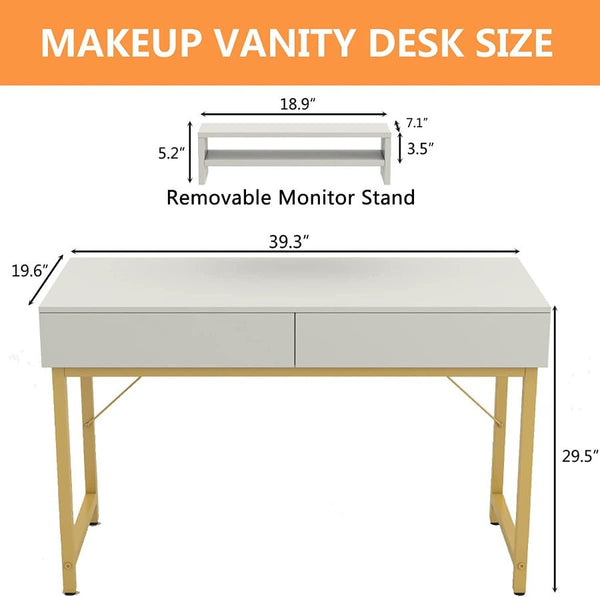 White Compact Makeup Table with Drawers Modern Home & Kitchen