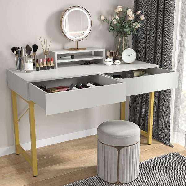 White Compact Makeup Table with Drawers Modern Home & Kitchen