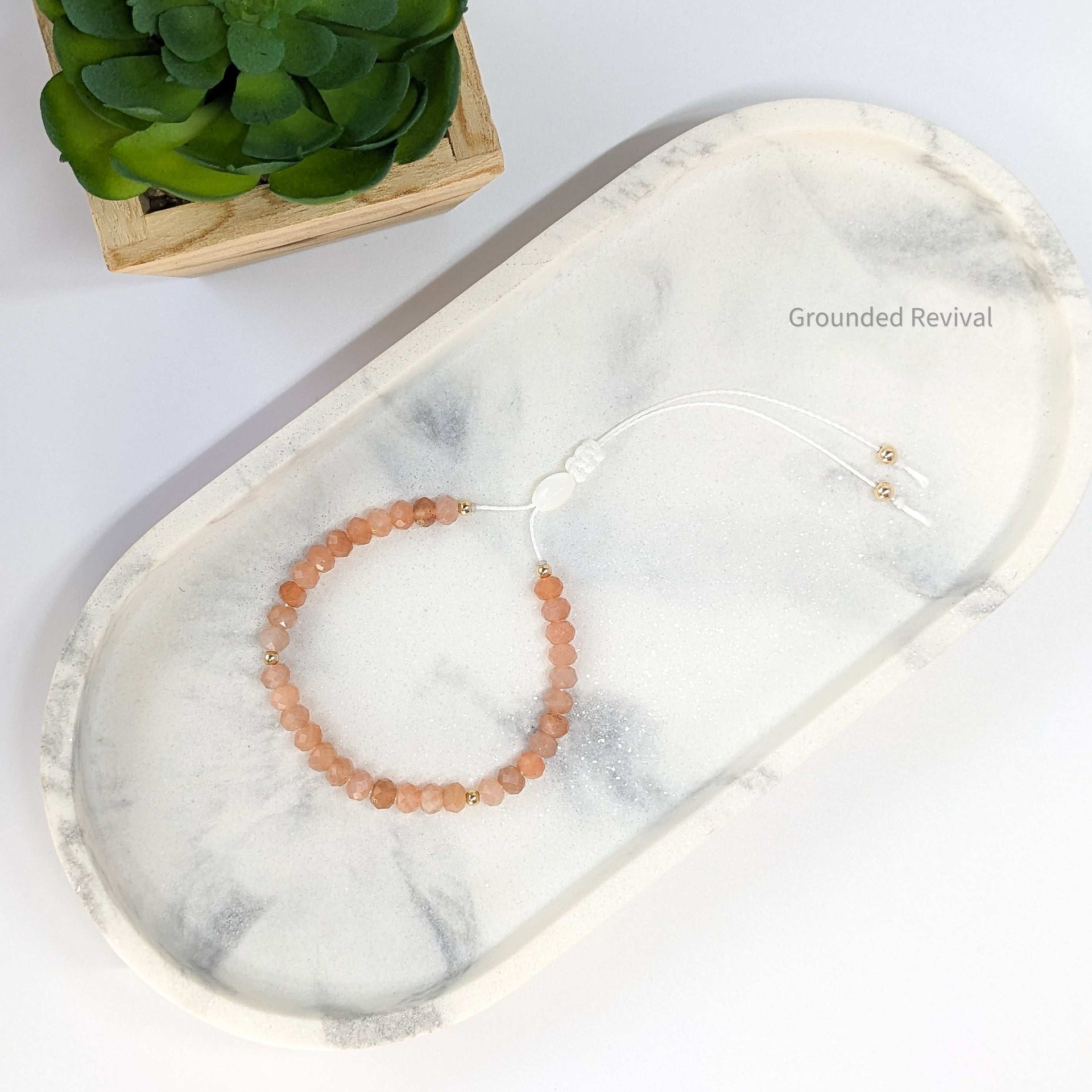 Peach Moonstone Tasbih Bracelet | Women's Prayer Beads - 33 Disc Beads, 6mm