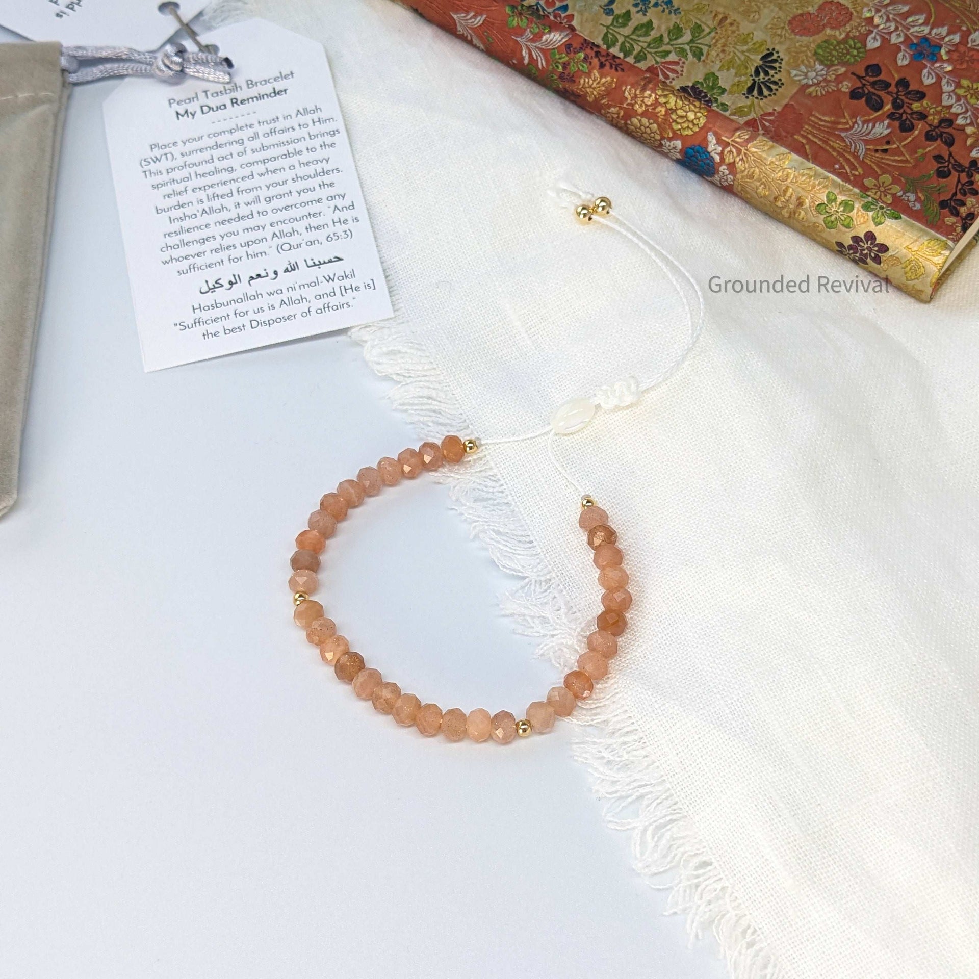 Peach Moonstone Tasbih Bracelet | Women's Prayer Beads - 33 Disc Beads, 6mm