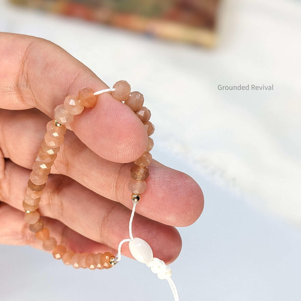 Peach Moonstone Tasbih Bracelet | Women's Prayer Beads - 33 Disc Beads, 6mm