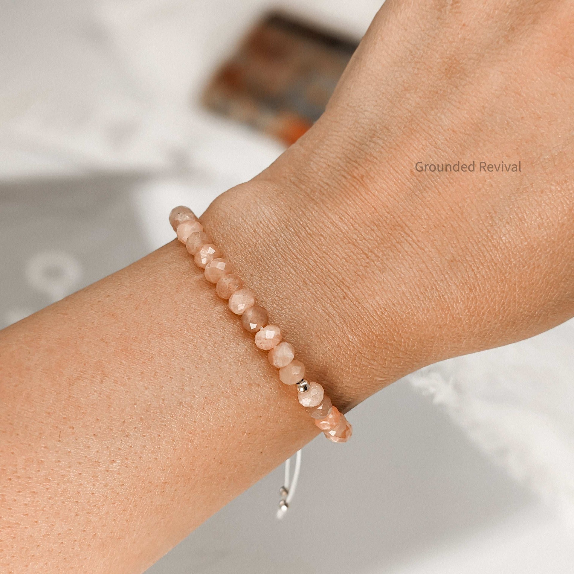 Peach Moonstone Tasbih Bracelet | Women's Prayer Beads - 33 Disc Beads, 6mm
