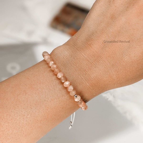 Peach Moonstone Tasbih Bracelet | Women's Prayer Beads - 33 Disc Beads, 6mm