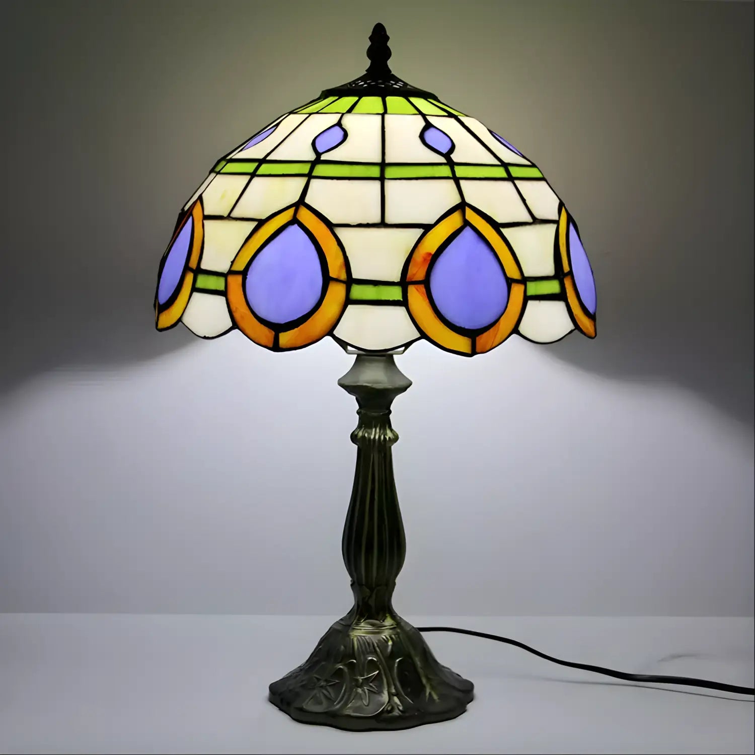 Peacock Tiffany Lamp in Vintage Glass Design