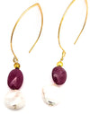 pearl and ruby drop earrings