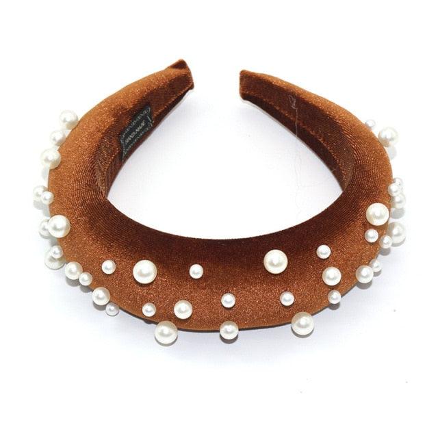 Pearl Headband Special Design Pearl Stone Velvet Hairbands Handmade Women Crown Sponge Thick Head Hoop for Girls Gorgeous Hair Accessories For Women