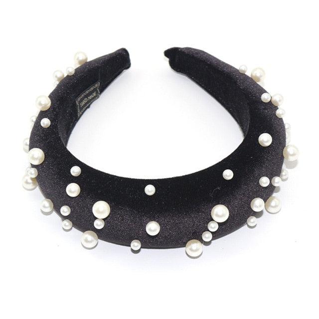 Pearl Headband Special Design Pearl Stone Velvet Hairbands Handmade Women Crown Sponge Thick Head Hoop for Girls Gorgeous Hair Accessories For Women
