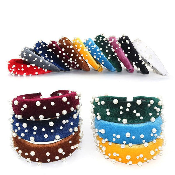 Pearl Headband Special Design Pearl Stone Velvet Hairbands Handmade Women Crown Sponge Thick Head Hoop for Girls Gorgeous Hair Accessories For Women