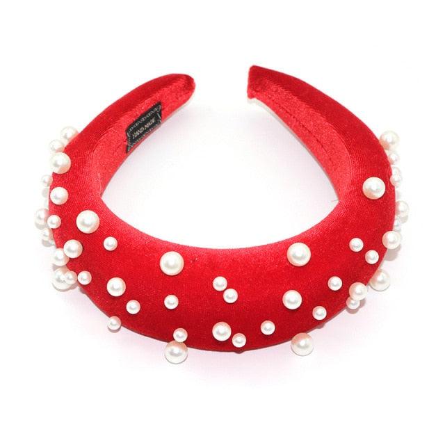 Pearl Headband Special Design Pearl Stone Velvet Hairbands Handmade Women Crown Sponge Thick Head Hoop for Girls Gorgeous Hair Accessories For Women