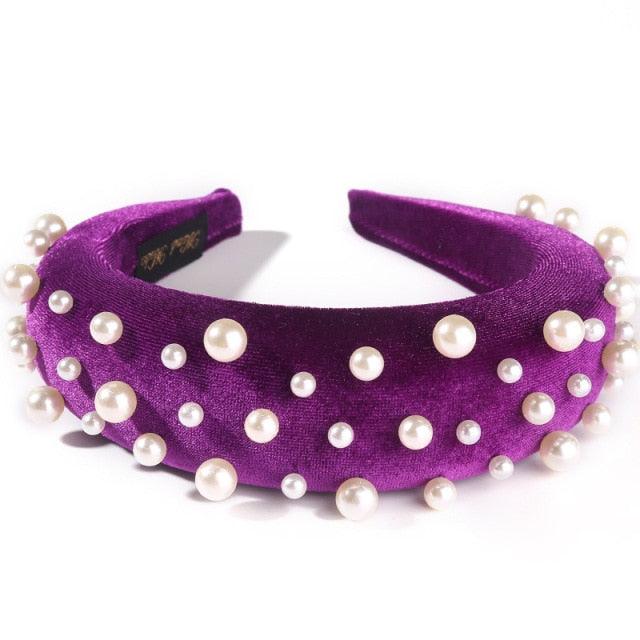 Pearl Headband Special Design Pearl Stone Velvet Hairbands Handmade Women Crown Sponge Thick Head Hoop for Girls Gorgeous Hair Accessories For Women