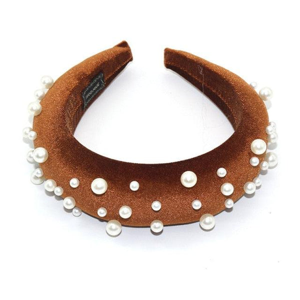 Pearl Headband Special Design Pearl Stone Velvet Hairbands Handmade Women Crown Sponge Thick Head Hoop for Girls Gorgeous Hair Accessories For Women