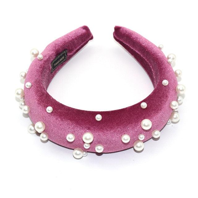 Pearl Headband Special Design Pearl Stone Velvet Hairbands Handmade Women Crown Sponge Thick Head Hoop for Girls Gorgeous Hair Accessories For Women