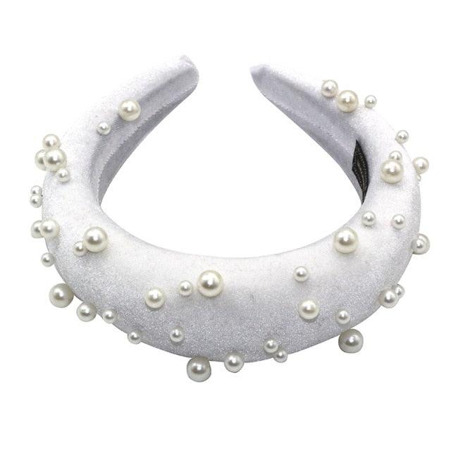 Pearl Headband Special Design Pearl Stone Velvet Hairbands Handmade Women Crown Sponge Thick Head Hoop for Girls Gorgeous Hair Accessories For Women
