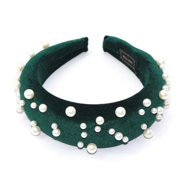 Pearl Headband Special Design Pearl Stone Velvet Hairbands Handmade Women Crown Sponge Thick Head Hoop for Girls Gorgeous Hair Accessories For Women