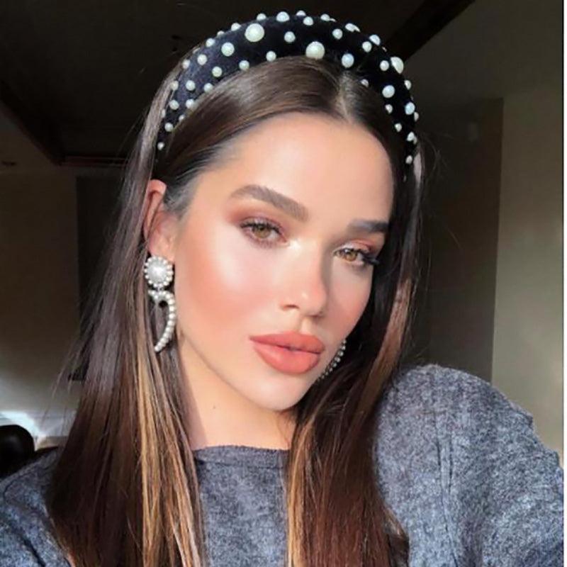 Pearl Headband Special Design Pearl Stone Velvet Hairbands Handmade Women Crown Sponge Thick Head Hoop for Girls Gorgeous Hair Accessories For Women