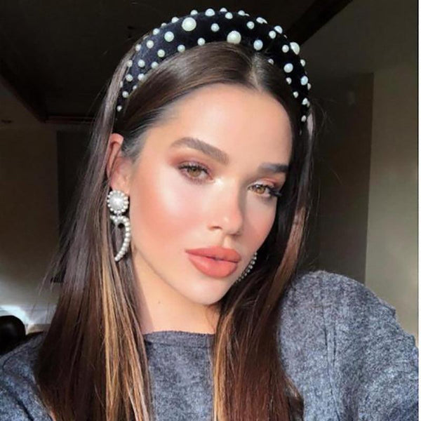 Pearl Headband Special Design Pearl Stone Velvet Hairbands Handmade Women Crown Sponge Thick Head Hoop for Girls Gorgeous Hair Accessories For Women