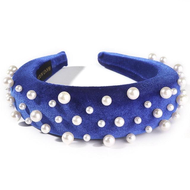 Pearl Headband Special Design Pearl Stone Velvet Hairbands Handmade Women Crown Sponge Thick Head Hoop for Girls Gorgeous Hair Accessories For Women