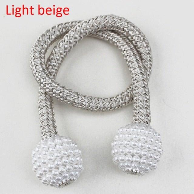 Pearl Magnetic Curtain Clip Tieback Home Decor Buckle Curtain Holder Hanging Ball Rope Straps Holdbacks Room Accessories Strong Magnetic Curtain Tiebacks Pearl Decorative Rope Window Holdbacks For Drapes Home Office