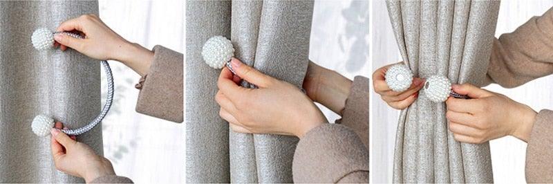 Pearl Magnetic Curtain Clip Tieback Home Decor Buckle Curtain Holder Hanging Ball Rope Straps Holdbacks Room Accessories Strong Magnetic Curtain Tiebacks Pearl Decorative Rope Window Holdbacks For Drapes Home Office