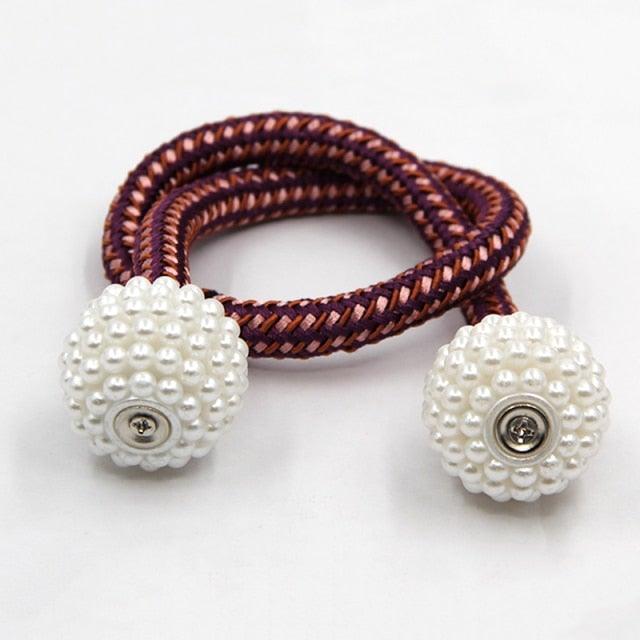 Pearl Magnetic Curtain Clip Tieback Home Decor Buckle Curtain Holder Hanging Ball Rope Straps Holdbacks Room Accessories Strong Magnetic Curtain Tiebacks Pearl Decorative Rope Window Holdbacks For Drapes Home Office